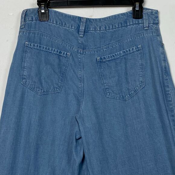 Chico’s Platinum Women's Blue Chambray Wide Leg Pockets Crop Pants Size 4 - Picture 7 of 7